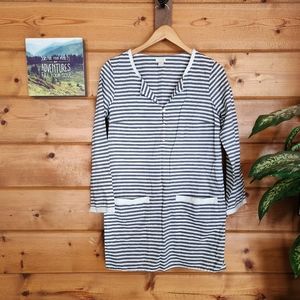 J. CREW 💜 Gray Stripe Pocket Tunic‎ Shirt Dress Swim Cover Striped Shift C8759